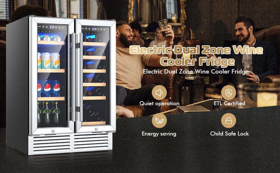24" Dual Zone Wine Beverage Fridge Cooler with Memory Temperature Control