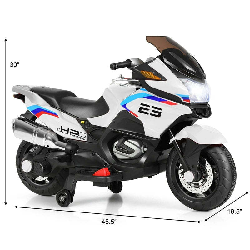12V Kids Ride-On Motorcycle with Training Wheels, LED Lights & Foot Pedal, Battery-Powered Electric Ride On Motorbike for Boys/Girls Ages 3+