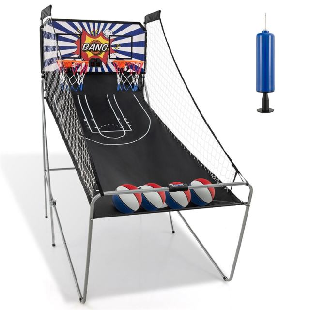 Folding Basketball Arcade Game, Dual Shot Basketball Hoop with 8 Game Modes, 4 Balls, LCD Scoreboard, Air Pump, Indoor Game for Kids & Adults