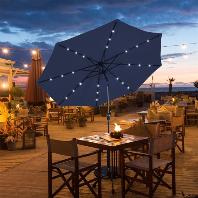 9FT Solar LED Patio Umbrella Tilt Market Umbrella with 18 Lights & Tilt Adjustment Crank, Outdoor Table Umbrella for Garden Yard Balcony