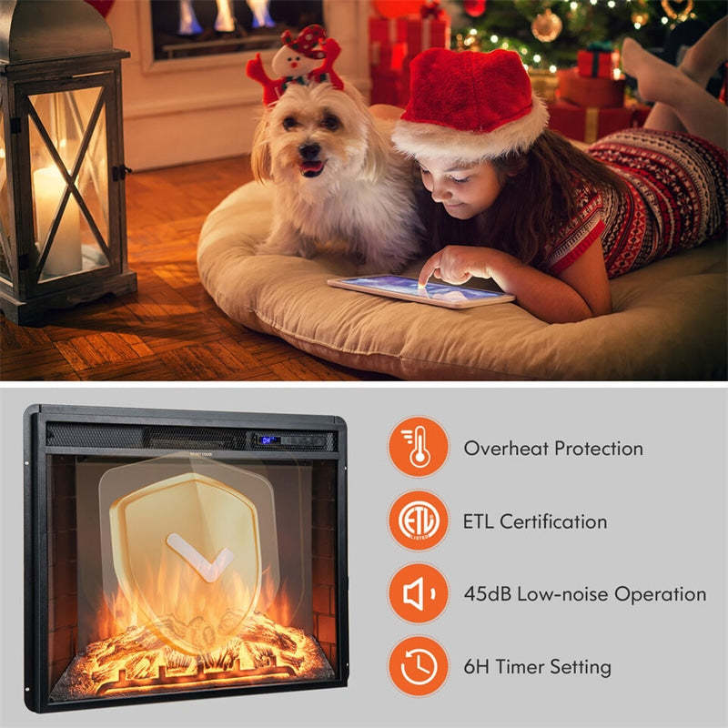 26" Electric Fireplace Insert, 750W/1500W Recessed Wall Fireplace Heater with Remote Control, Adjustable Flame Effect, 5H Timer & Overheat Protection