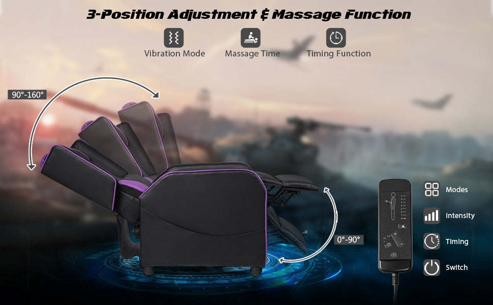 Adjustable Gaming Recliner Chair Racing Style PU Leather Single Recliner Sofa with Massage