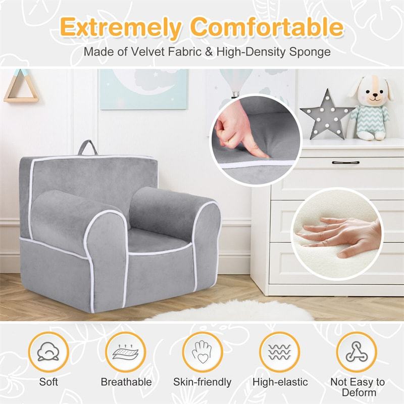Kids Couch, Toddler Soft Sofa with Removable Washable Velvet Surface for Play Room, Nursery, Preschool, Foam Filled Armchair for 0-5 Boys & Girls