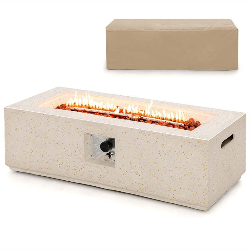 42" Terrazzo Fire Pit Table, 50,000 BTU Rectangle Outdoor Propane Gas Fire Pit with Stainless Steel Burner, PVC Cover, Auto-Ignition, CSA Certified