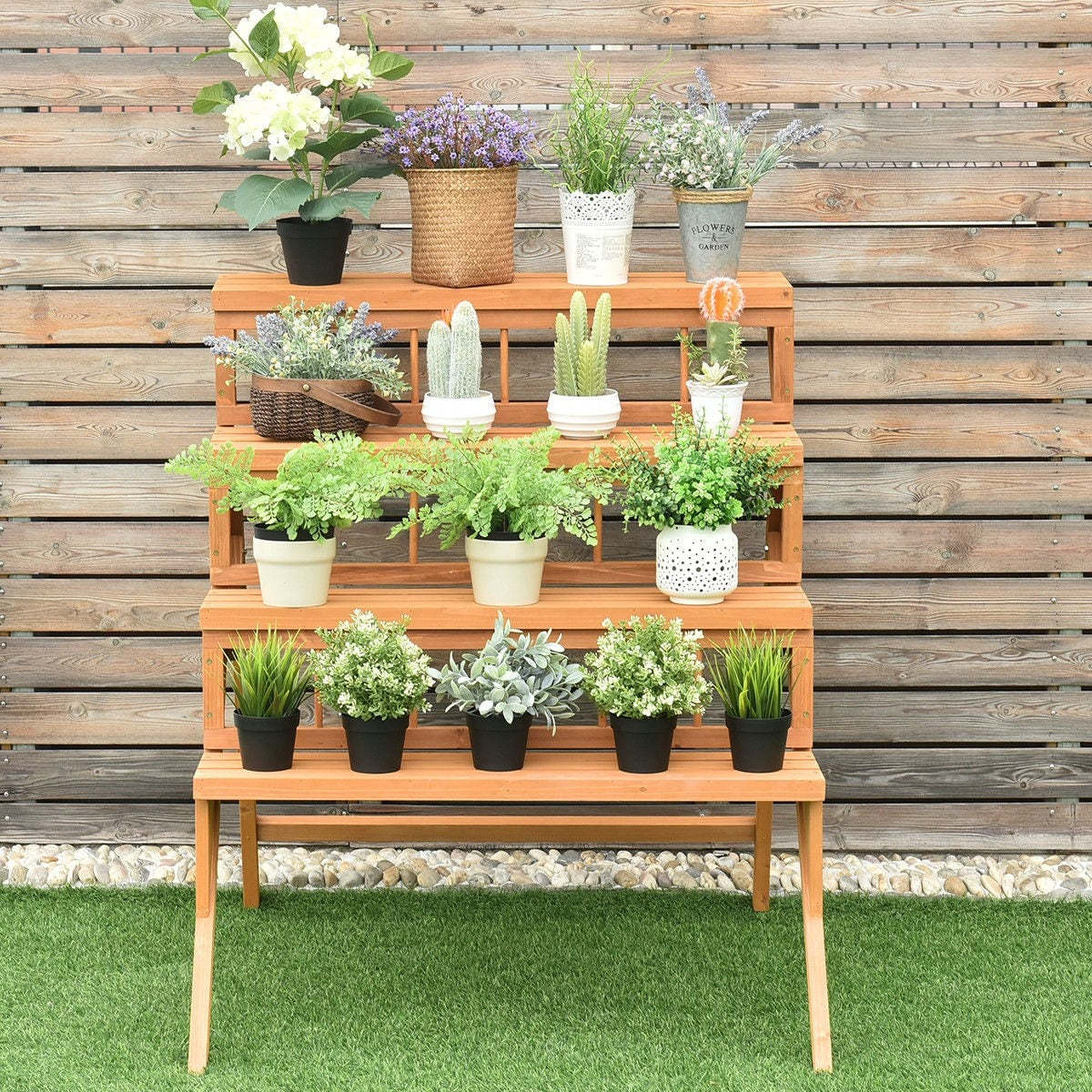 4-Tier Wooden Step Ladder Plant Stand Flower Pot Rack Display Holder