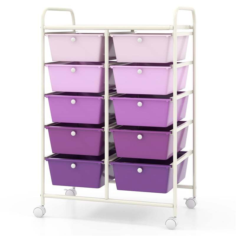 10 Drawer Rolling Cart, Storage Cart Organizer with Wheels, Mobile Utility Cart for Classroom, Office, Home, Craft, Art, Paper, Salon