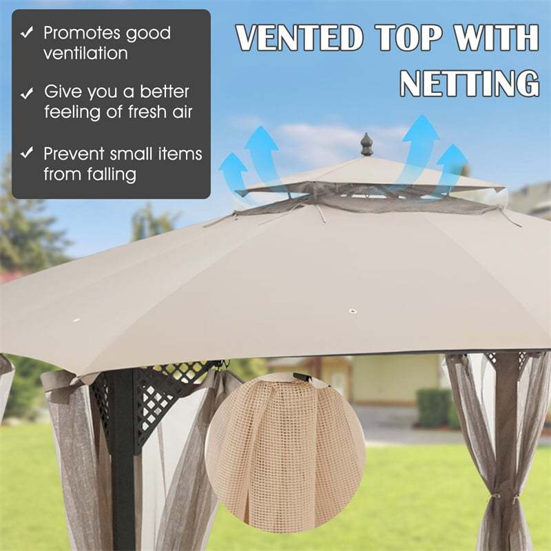 10' x 12' Patio Gazebo Replacement Canopy Top 2-Tier CPAI-84 Outdoor Canopy Top Cover with Air Vent & Drainage Holes