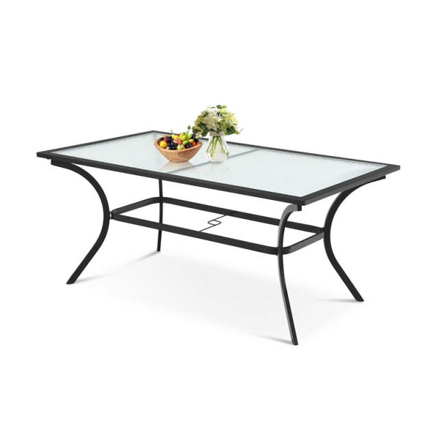 66” x 38” Oversize Rectangular Patio Dining Table Outdoor Bistro Table with Umbrella Hole