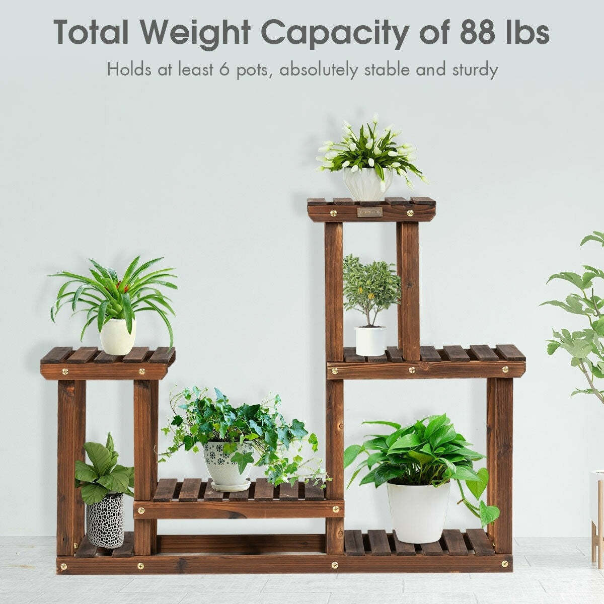 4 Tier Wood Plant Stand Multiple Flower Pot Holder Display Rack