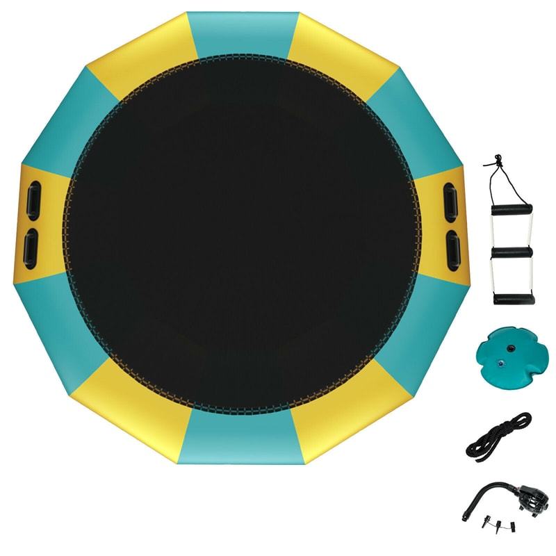 15FT Inflatable Water Trampoline, Recreational Water Bouncer with Electric Pump, Safety Ropes & Rope Ladder for Lake, Pool, Adults & Youth