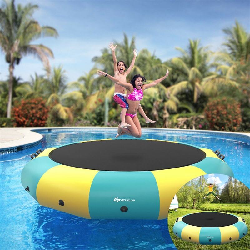 15FT Inflatable Water Trampoline, Recreational Water Bouncer with Electric Pump, Safety Ropes & Rope Ladder for Lake, Pool, Adults & Youth
