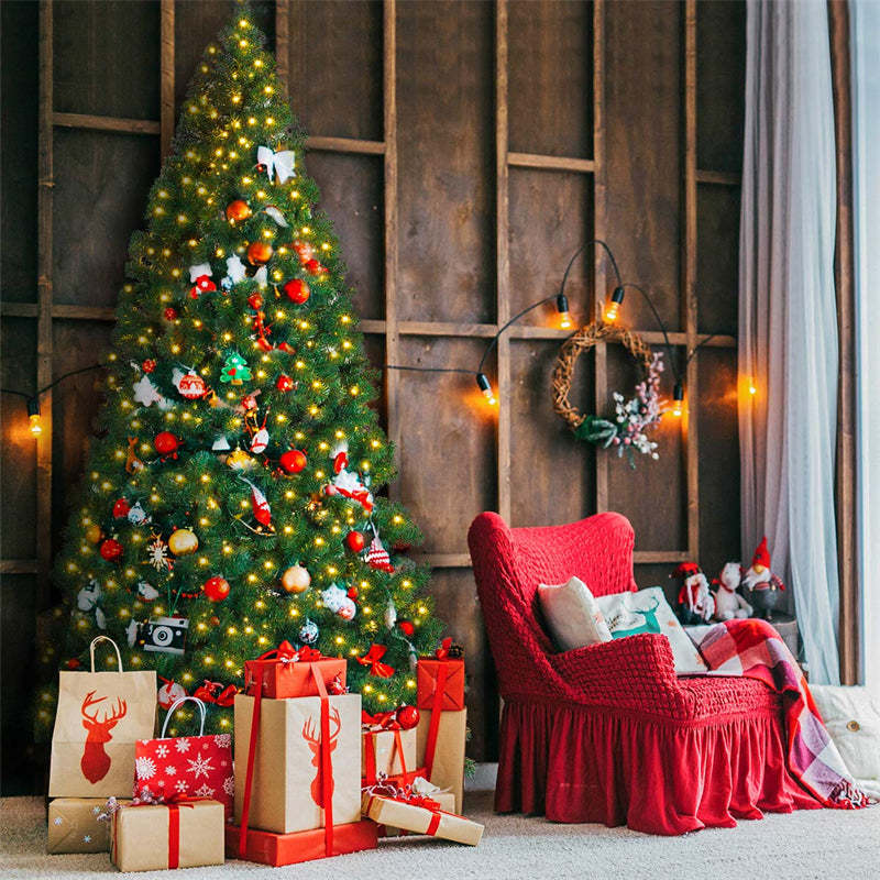 9ft Pre-lit Christmas Tree with 700 LED Lights, Solid Metal Stand, UL-Certified Transformer, Artificial Hinged Spruce Xmas Tree for Holiday Decor