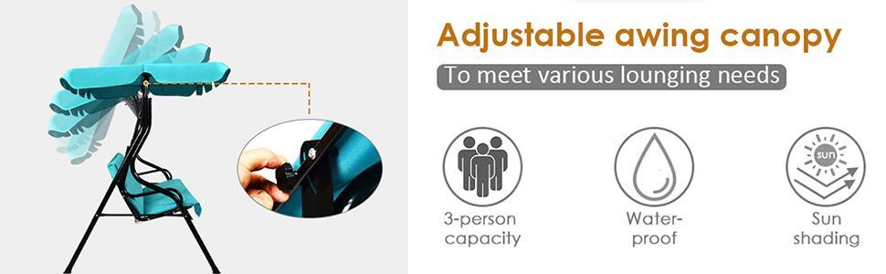 3 Seater Outdoor Patio Canopy Porch Swing Chair with Cushioned Steel Frame