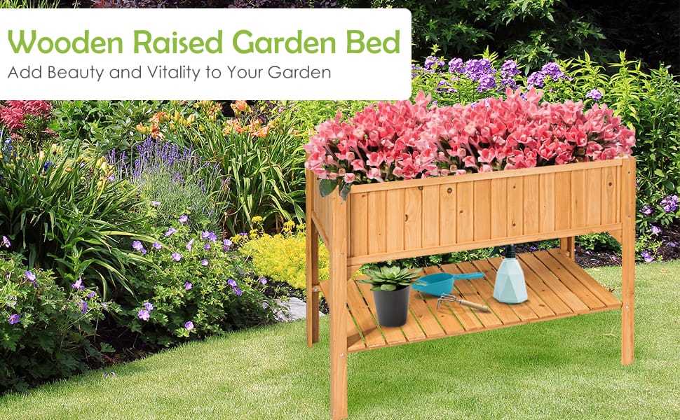Raised Garden Bed Outdoor Fir Wood Elevated Planter Box Standing Herb Garden Planter with Storage Shelf