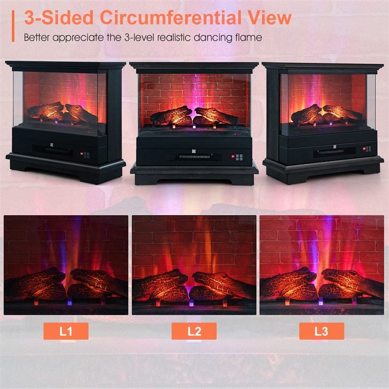 27 Inch Freestanding Fireplace 1400W Electric Fireplace Heater with 3-Level Vivid Flame & Thermostat