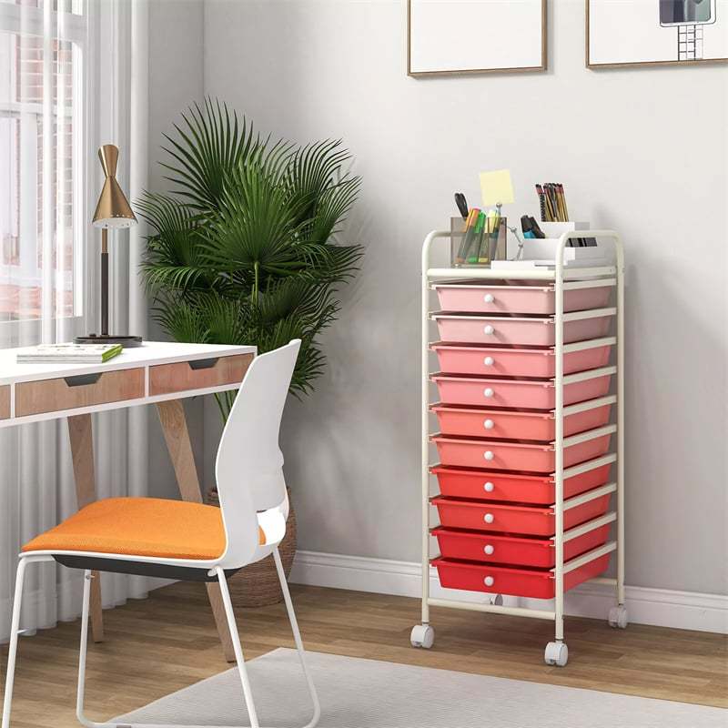 10-Drawer Rolling Storage Cart, Utility Cart with Drawers & Lockable Wheels, Mobile Art Craft Drawer Cart for Home Office, School