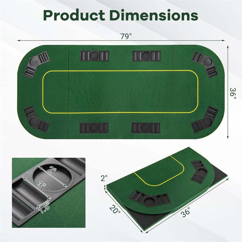 8-Player Folding Poker Table Top, 79" x 36" Portable Anti-Slip Texas Holdem Poker Mat with Carry Bag, Cup Holders & Chip Trays for Blackjack, Casino