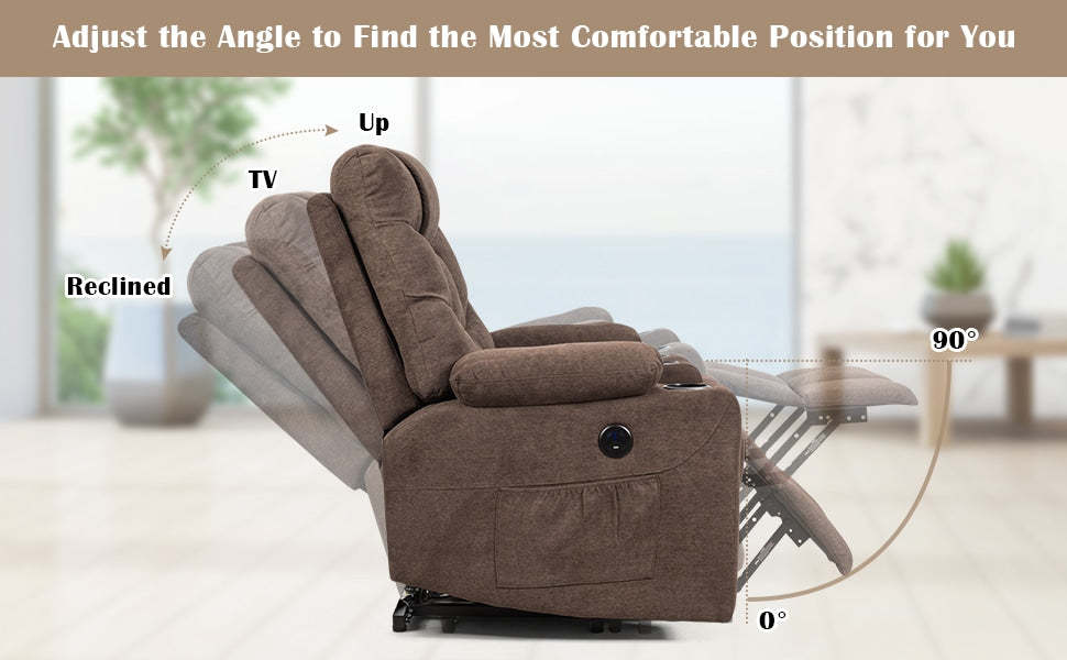 Power Lift Recliner Chair Fabric Electric Massage Reclining Sofa Elderly Lift Chair with 8 Point Massage Lumbar Heat USB Charge Port