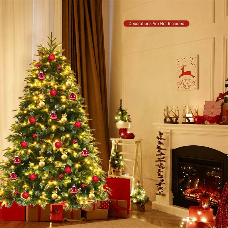 6FT Pre-Lit Artificial Christmas Tree with 350 Multicolor LED Lights, 11 Flash Modes, 899 PVC Tips Hinged Snowy Pine Xmas Tree for Holiday Decor