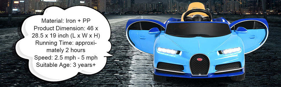 12V Licensed Bugatti Chiron Kids Electric Ride on Car with 2.4G Remote Control