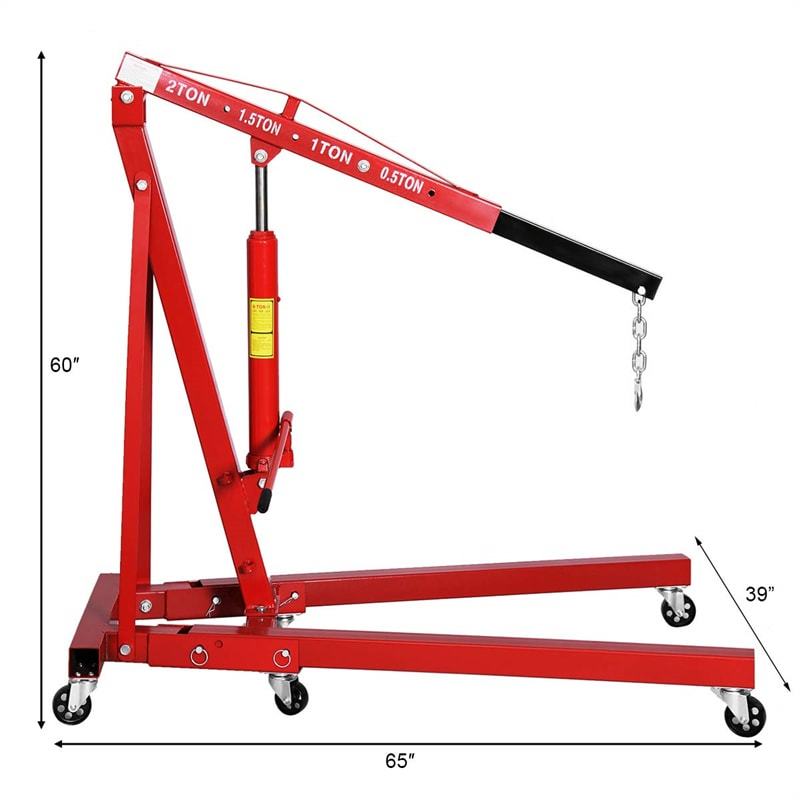 2 Ton Folding Engine Hoist, Heavy Duty Hydraulic Shop Crane with 6 Wheels, Adjustable Load Arm & 4400 LBS Capacity for Garage, Workshop
