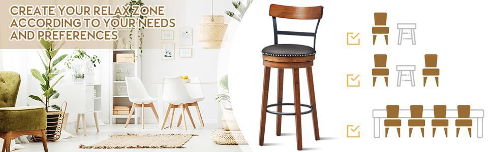 25" Bar Stools Set of 2 Swivel Counter Height Dining Chair with Leather Padded Seat