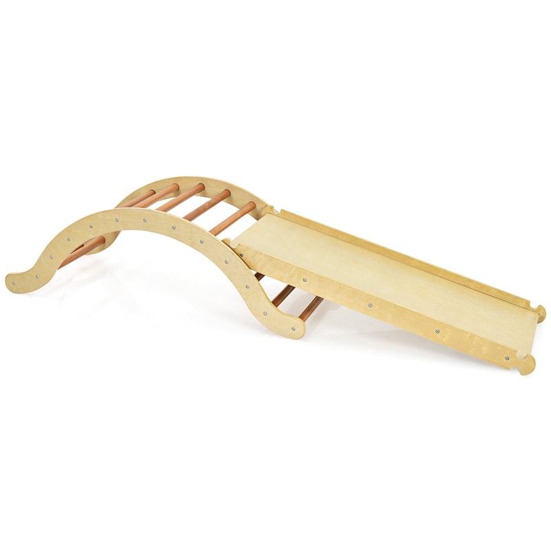 3-in-1 Wooden Montessori Arch Climber Toddler Climbing Toys Climbing Arch Rocker with Ramp & Padding