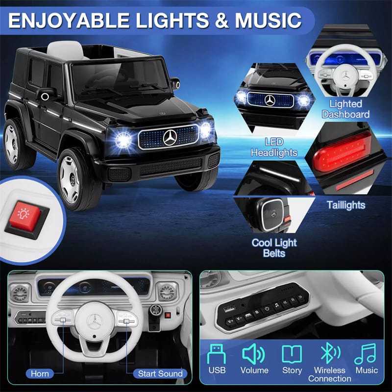 12V Kids Ride-On Car, Licensed Mercedes-Benz EQG, Children's 4WD Electric Vehicle with Remote Control, Detachable Battery, LED Lights & Music