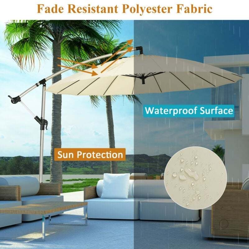 10 Ft Offset Hanging Patio Umbrella, Outdoor Cantilever Umbrella with Crank & Cross Base for Backyard, Poolside, Lawn, Garden
