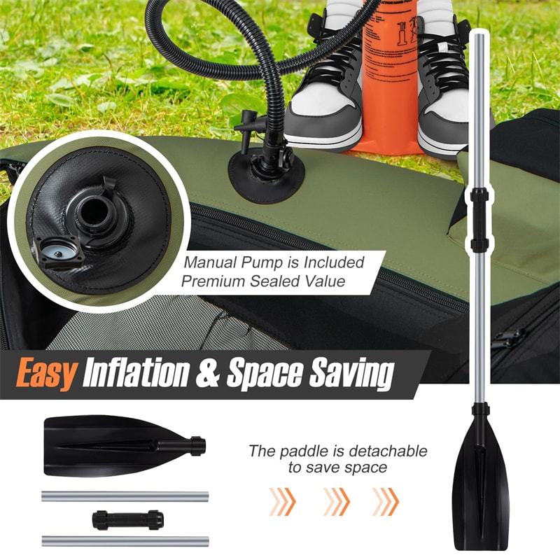Fishing Float Tube, Inflatable Fishing Boat with Pump, Paddle, Fish Ruler, Flippers, Storage Pockets, Portable Backpack Belly Boat, Holds 350LBS