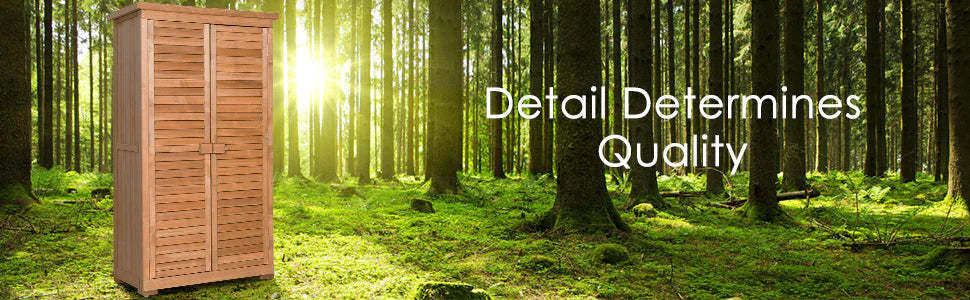 63" Outdoor Wooden Storage Shed Garden Tool Cabinet with Latch Detachable Shelves & Pitch Roof