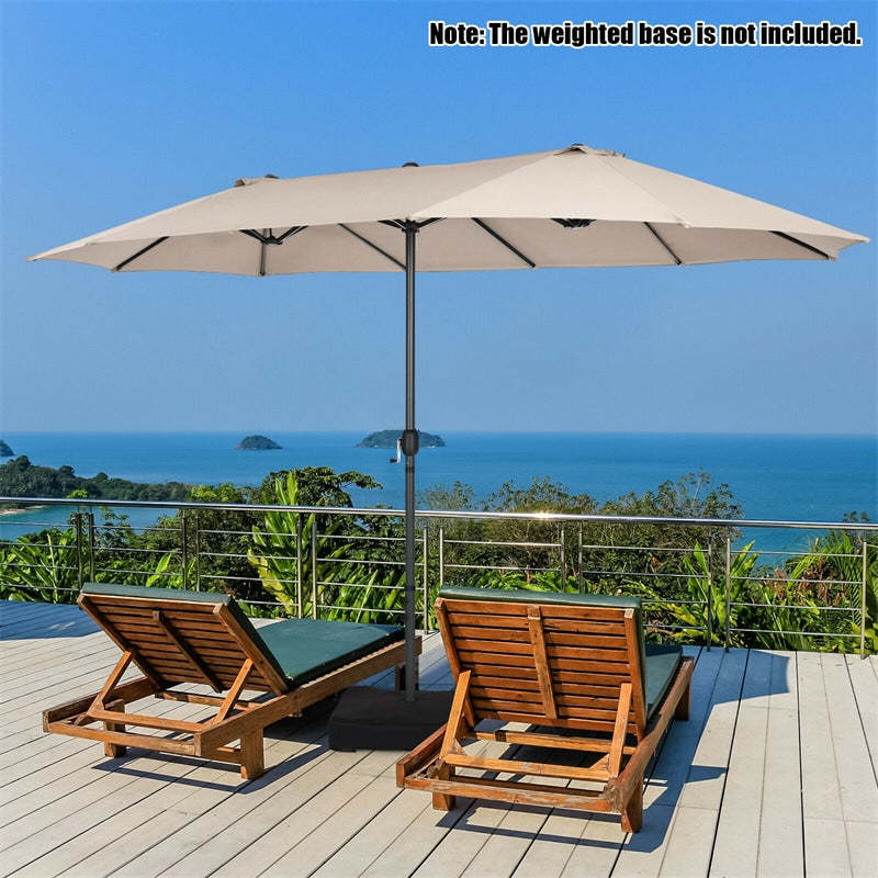 15FT Double-Sided Patio Umbrella with Crank & Air Vents, 12-Rib Steel Market Outdoor Umbrella for Poolside, Garden, Backyard