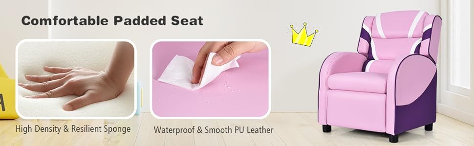 Kids Recliner Chair Adjustable Gaming Recliner Ergonomic Leather Sofa with Lumbar Support & Side Pockets