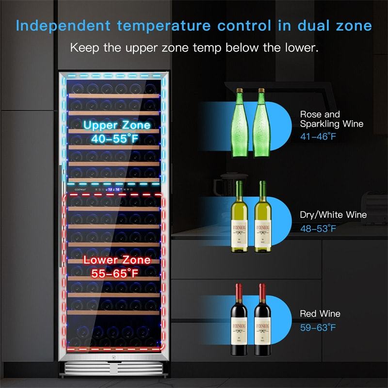 154-Bottle Freestanding Wine Cooler Refrigerator 23.5" Dual Zone Wine Cellar with Dual Temperature Control