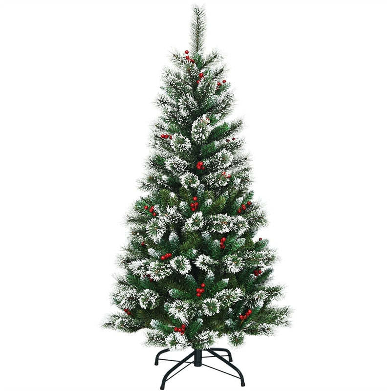 5ft Snow Flocked Pencil Artificial Christmas Tree with Red Berries