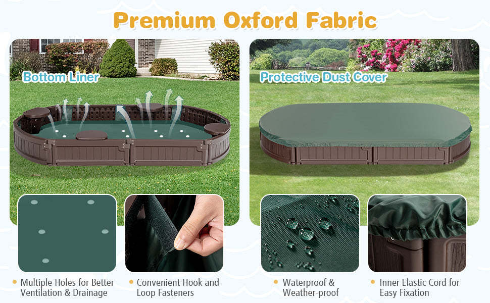 Kids Outdoor Playset Sandbox with Detachable Corner Seats Bottom Liner Dust Cover