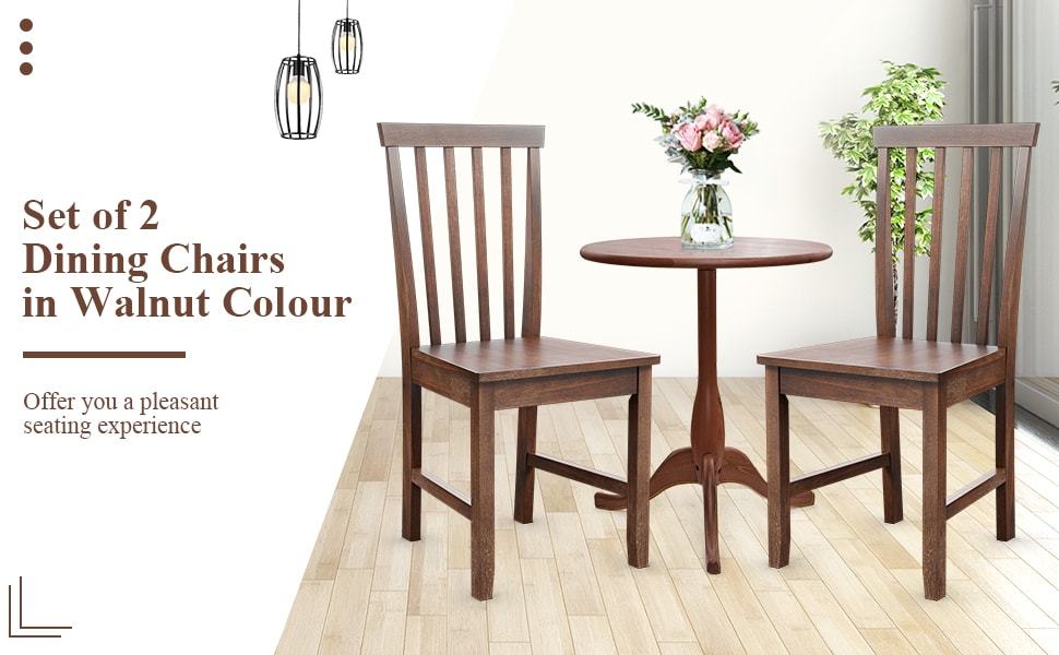 Wood Dining Chairs Set of 2, Modern Armless Kitchen Chairs with Slat Back & Rubber Wood Legs, Farmhouse Dining Room Chairs for Kitchen, Restaurant