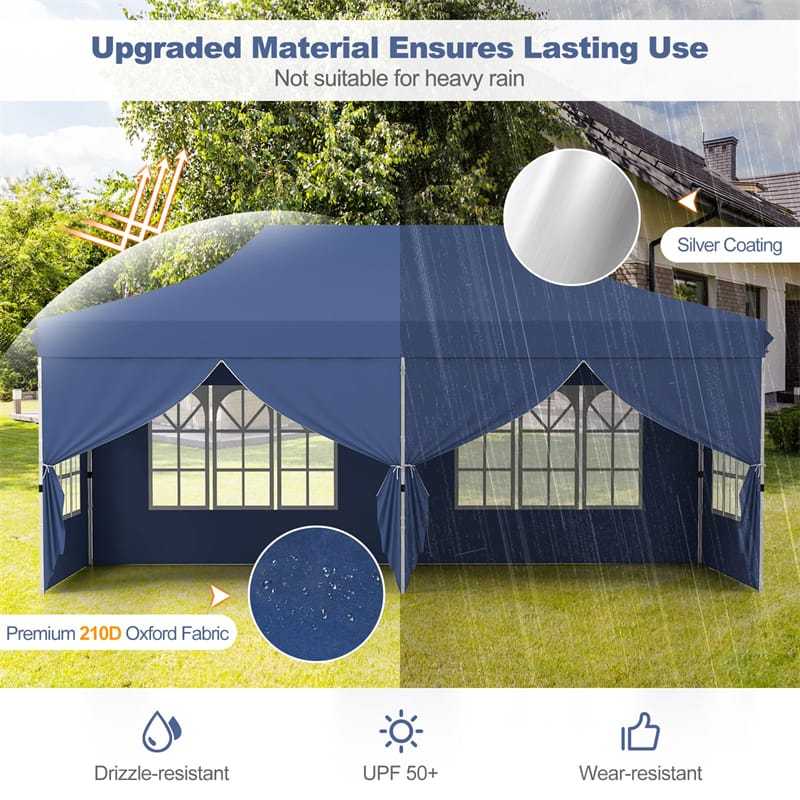 10x20FT Pop Up Canopy with 6 Removable Sidewalls/Windows, 8-Pack Sandbags & Carrying Bag, UPF50+ Sun Protection Tent for Outdoor Wedding Party