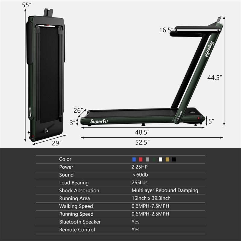 2-in-1 Folding Treadmill, 2.25HP Under Desk Treadmill with LED Display, APP & Remote Control, No Installation, Walking Jogging Machine for Home