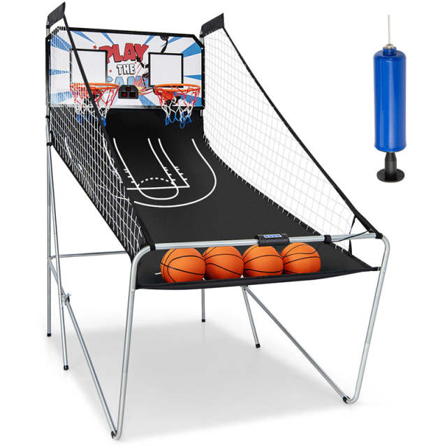 Folding Basketball Arcade Game, Indoor Outdoor Dual Shot Electronic Basketball Game with 8 Game Modes, 4 Balls, LED Scoring for Kids & Adults