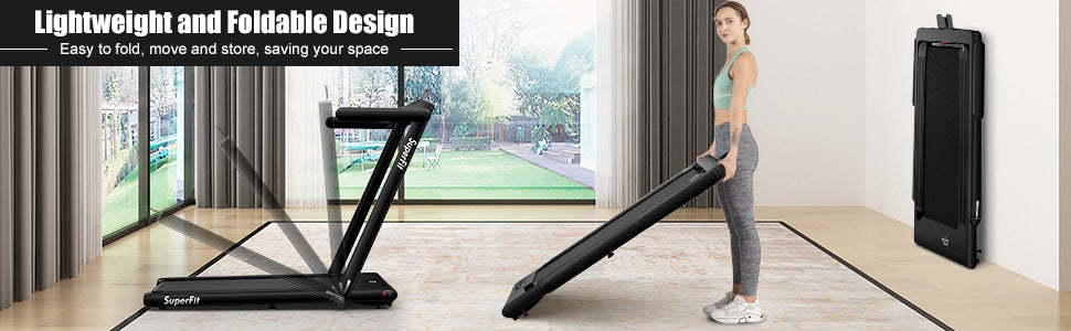 2 in 1 Electric Folding Treadmill 2.25HP Superfit Under Desk Treadmill with LED Display, Remote Control & APP Control