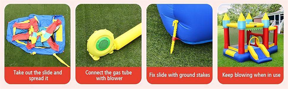 Inflatable Bounce House Slide Jumping Castle Ball Pit Tunnel Bouncy House for Kids Indoor Outdoor Party Family Fun with 480W Blower