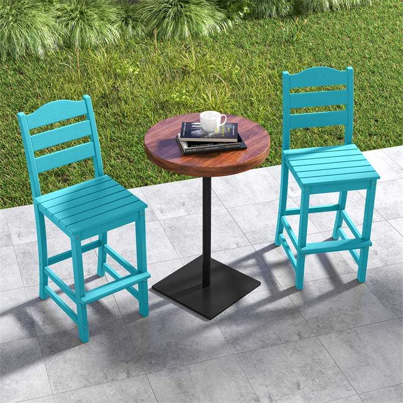 Outdoor HDPE Bar Stools Set of 2, 30" Tall All-Weather Patio Bar Chairs with Backrest & Footrest for Garden, Backyard, Easy Maintenance