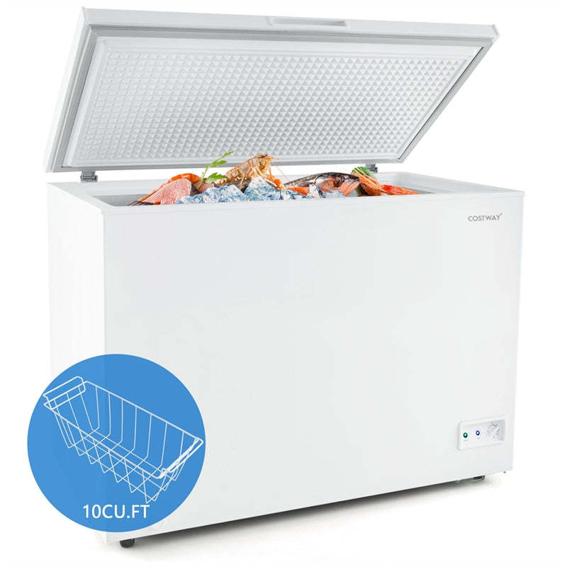 10 cu. ft. Chest Freezer Compact Deep Freezer Freestanding Top Open Door Freezer with 7-Level Adjustable Temperature & Removable Basket