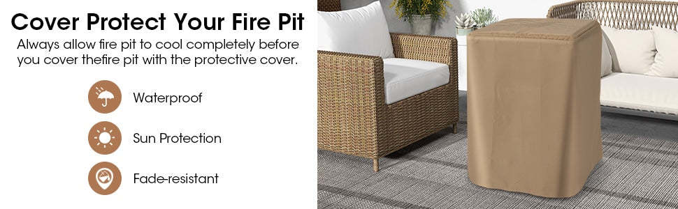 16" Square Propane Fire Pit, 30,000 BTU Auto-Ignition Outdoor Gas Fire Pit with Protective Cover, Touch-up Pen & Lava Rocks