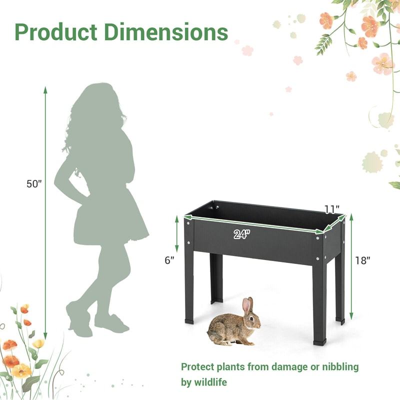 Outdoor Elevated Plant Stand 24" W Metal Raised Garden Bed Standing Planter Box with Drain Hole for Vegetable Flower Fruit