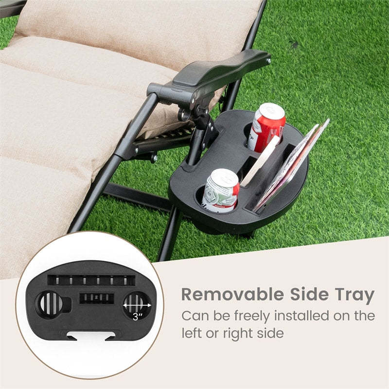 Adjustable Metal Zero Gravity Lounge Chair with Cup Holder Tray, Removable Cushion & Pillow, Folding Reclining Patio Chair for Garden Backyard