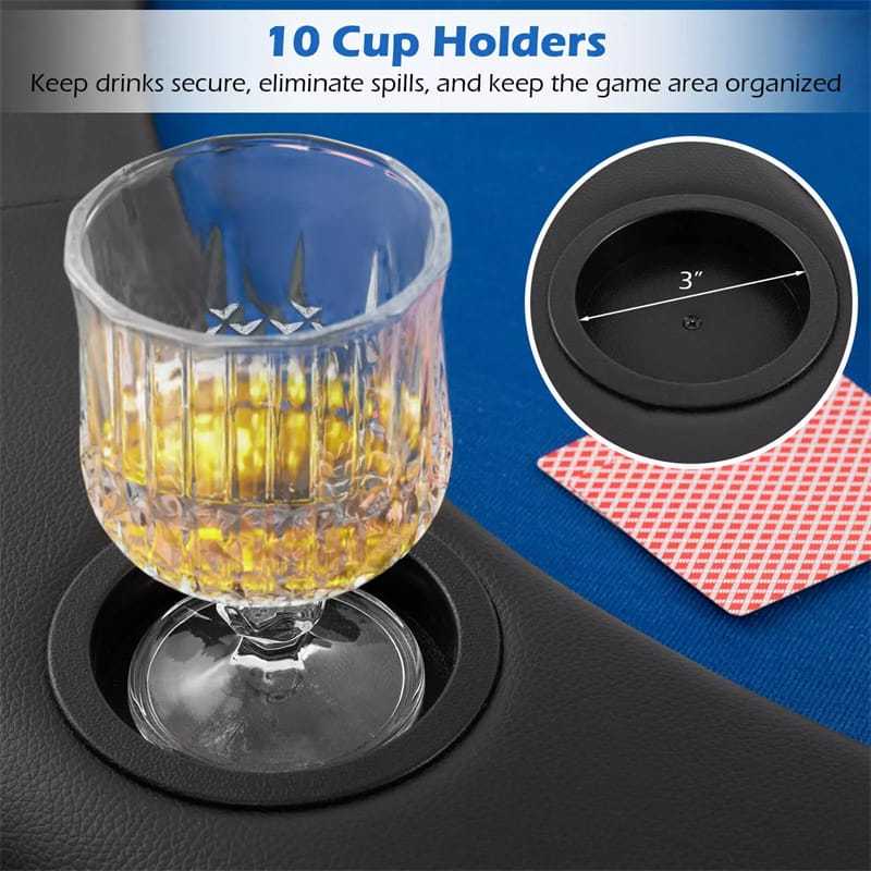 10-Player Foldable Poker Table Top, 84"x42" Portable Texas Holdem Poker Mat Layout with Carrying Bag & Cup Holders for Home Casino Games