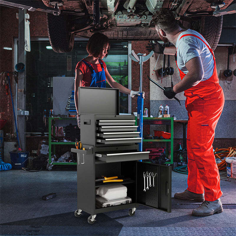 5-Drawer Rolling Tool Chest, Tool Storage Cabinet with Lockable Wheels, Detachable Top Tool Box & Adjustable Shelf for Garage, Workshop