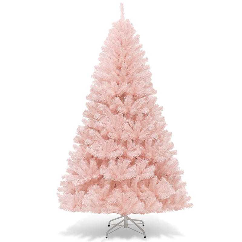 7FT Pink Artificial Christmas Tree Unlit Hinged Spruce Xmas Full Tree with Foldable Metal Stand, 937 Branch Tips for Outdoor Indoor Holiday Decor